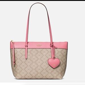 NWT Kate Spade all day tote pink and spade flower signature with heart charm